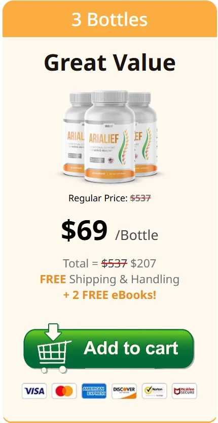 Arialief - 3 Bottles - Regular Price $537 - Great Value - $207 + Free Shipping + 2 Free eBooks.